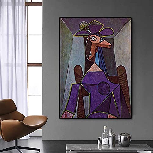 laminas para cuadrosPóster de Pablo Picasso impresiones de mujer sentada en una silla lienzo arte de pared arte abstracto pintura cuadros de habitación Decoracion de arte de pared50x70cm x1 Sin Marco