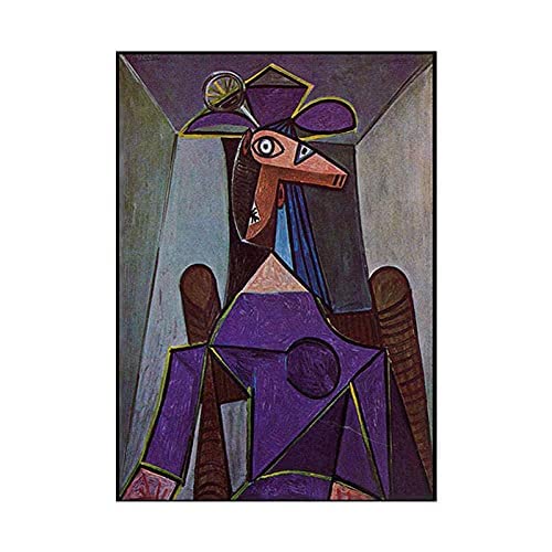 laminas para cuadrosPóster de Pablo Picasso impresiones de mujer sentada en una silla lienzo arte de pared arte abstracto pintura cuadros de habitación Decoracion de arte de pared50x70cm x1 Sin Marco