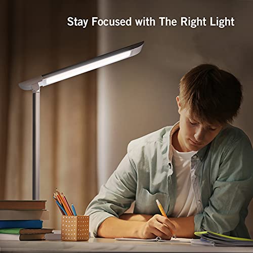 Lámpara de escritorio LED, Flexo de Escritorio protección de los ojos, regulable, control táctil, con 7 niveles de brillo, 5 modos de iluminación, puerto de carga USB