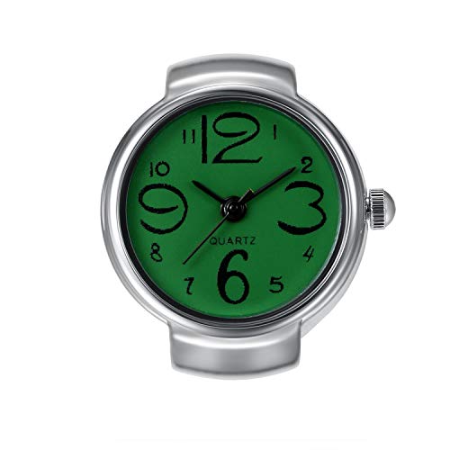 Lancardo Reloj Anillo Fashion Diseño Cadena Elástica Reloj Decorativo Creativo Dial Verde Redondo con Escala Digital Reloj de Cuarzo Joyería de Bisuteria 1 ATM Impermeable Regalo para Mujer Hombre