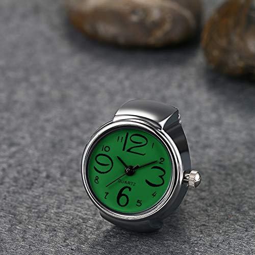 Lancardo Reloj Anillo Fashion Diseño Cadena Elástica Reloj Decorativo Creativo Dial Verde Redondo con Escala Digital Reloj de Cuarzo Joyería de Bisuteria 1 ATM Impermeable Regalo para Mujer Hombre
