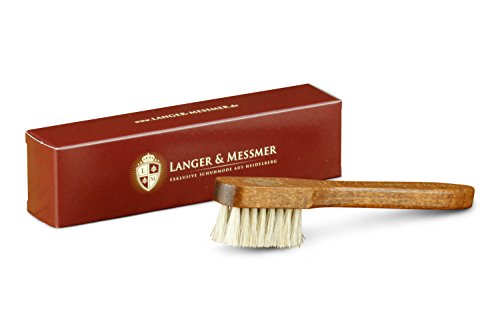 Langer & Messmer kit de 2 cepillos para zapatos hechos de 100% de crin de cavallo - el cepillo ideal para la suela y el talón (blanco/blanco)