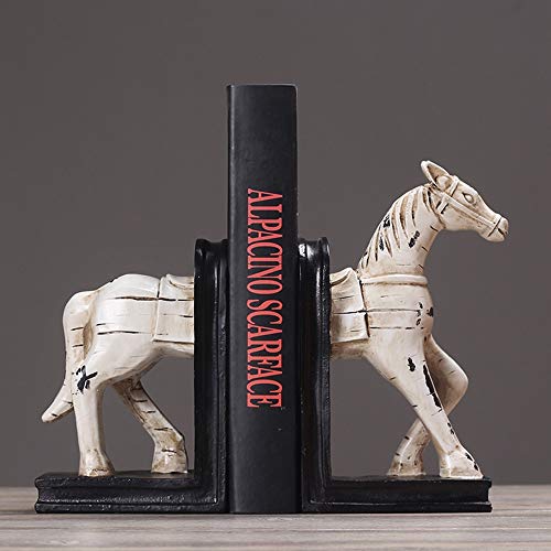 LCSD Estilo retro blanco en forma de caballo resina sujetalibros Revistas estante sala de estar TV Gabinete dormitorio Hotel Cafe Librería Decoración de escritorio 26 x 7,5 x 22,5 cm Adornos