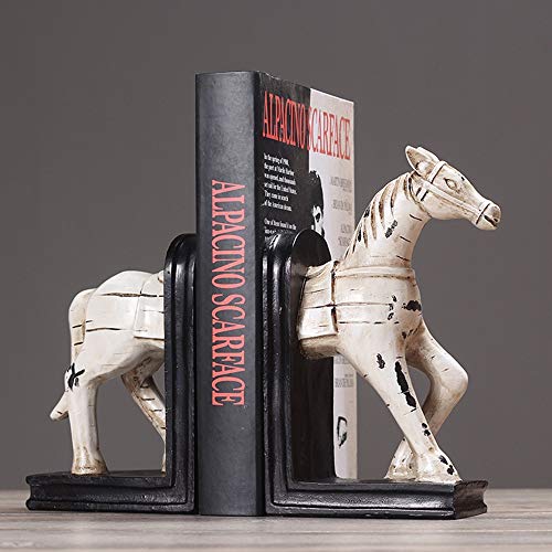 LCSD Estilo retro blanco en forma de caballo resina sujetalibros Revistas estante sala de estar TV Gabinete dormitorio Hotel Cafe Librería Decoración de escritorio 26 x 7,5 x 22,5 cm Adornos