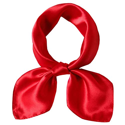 LD Bufanda Mujer Cuadrado 100% Satén de Seda Pañuelos Cuello M 53 * 53cm,rojo