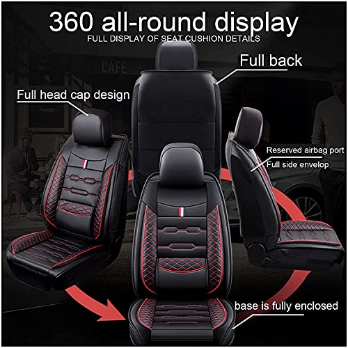 Leather Car Seat Covers Full Set Universal, Car Seat Covers with Lumbar Support, Split Rear Seat, Seat Belt Holes and Pockets Car Seat Cover for Most 5 Seater (Size:Con reposacabezas,Color:Negro rojo)