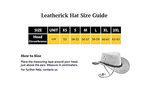 Leatherick Sombrero Cowboy - Sombrero Estilo Australiano Occidental de Cuero de Caballo Loco con Tachuelas Marrones con cordón en la Barbilla (XL, Marrón con Stud)