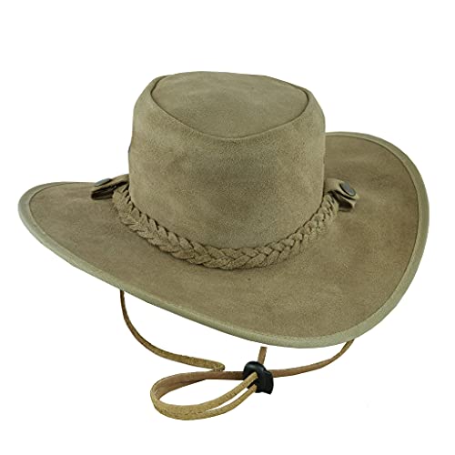 Leatherick Sombrero de Cuero triturable Sombrero de Estilo Australiano de Gamuza Real Impermeable (L, Camello)