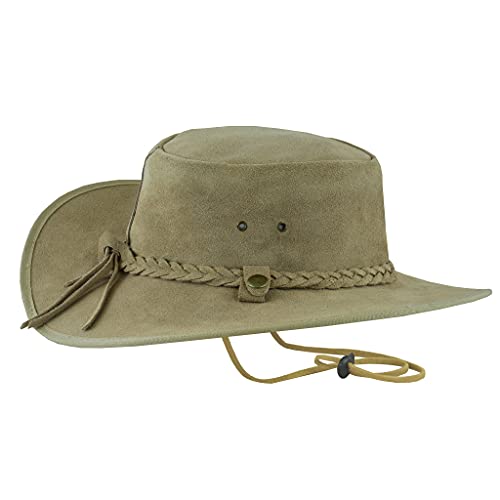 Leatherick Sombrero de Cuero triturable Sombrero de Estilo Australiano de Gamuza Real Impermeable (L, Camello)