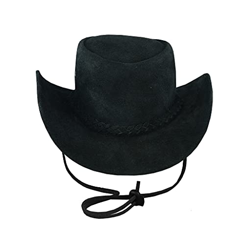 Leatherick Sombrero de Vaquero Impermeable Gamuza Real Oscuro Estilo Australiano Western Outback Sombrero de Cuero Bush (S, Negro)