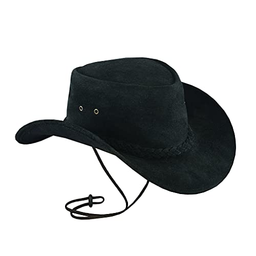 Leatherick Sombrero de Vaquero Impermeable Gamuza Real Oscuro Estilo Australiano Western Outback Sombrero de Cuero Bush (S, Negro)