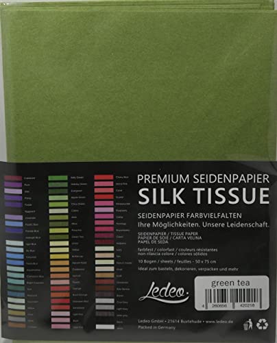Ledeo Silk Tissue Papel de Seda de Colores prémium (10 Hojas de 50 x 75 cm), Color a Elegir (té Verde)