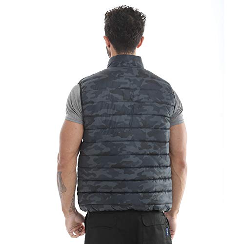 Lee Cooper LCVST708 ropa de trabajo para hombre Slim Fit Ligera impresión de Camo acolchado chaleco a prueba de viento impermeable térmica Chaleco Chaleco, Negro Camo, Grande