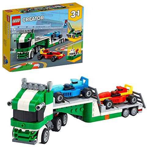 LEGO 31113 Creator 3en1 Transporte de Coches de Carreras, Camión Grúa o Remolcador, Juguete de Construcción para Niños y Niñas