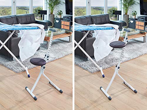 Leifheit Multiasiento Niveau blanco, taburete alto para tareas del hogar, asiento plegable que soporta hasta 100 kg, taburete regulable en 13 niveles