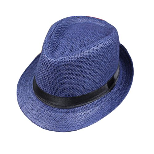 Leisial Sombrero de Jazz Playa Paja Panama Estilo Británico Deporte al Aire Libre Gorro del Sol Sombrero Modelos de Pareja para Hombre Mujer,Azul
