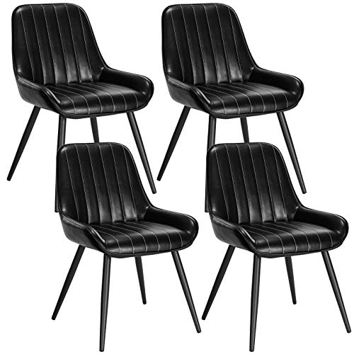 Lestarain 4X Sillas de Comedor Dining Chairs Sillas Tapizadas Paquete de 4 Sillas Cocina Nórdicas Cuero Sintético Sillas Bar Metal Silla de Oficina Negro