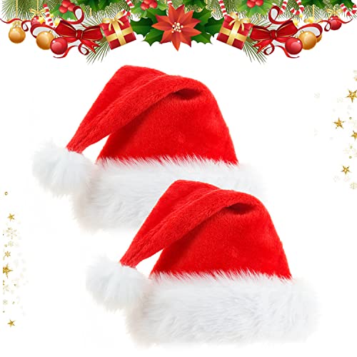 LGZIN 2 Piezas Gorro de Navidad, Gorro navideño, Gorro de Papá Noel, Sombreros Navideños, Gorro de Santa, Rojo Gorros de Navidad, para Fiesta Festiva de Año Nuevo para Unisex (Niño: 28*38cm)