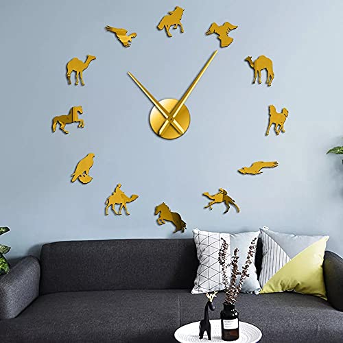 Lianaic Reloj de Pared Camello Caballo Ecuestre halcón peregrino diseños Mixtos de Vida Silvestre DIY Reloj de Pared Postre Animales Pared Arte Pegatinas Reloj