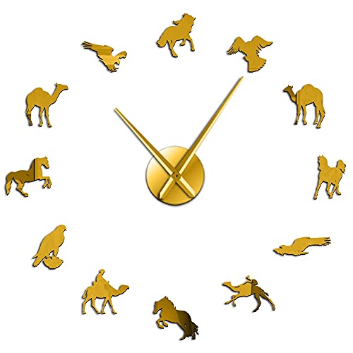 Lianaic Reloj de Pared Camello Caballo Ecuestre halcón peregrino diseños Mixtos de Vida Silvestre DIY Reloj de Pared Postre Animales Pared Arte Pegatinas Reloj
