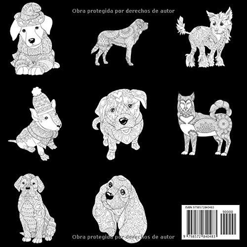 Libro de colorear Perros y cachorros: 52 ilustraciones de adorables perros y cachorros de todas las razas para colorear. Animales mandala antiestrés.