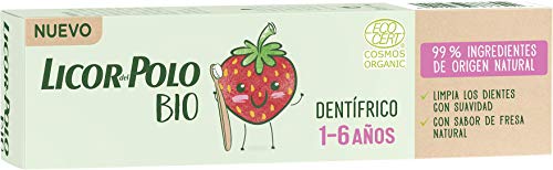 Licor Del Polo – Dentífrico Infantil Bio Junior 1-6 Años Fresa – 12uds de 50ml (600ml) – Pasta de dientes sabor FRESA – 99% de ingredientes de origen natural – Limpia los dientes con suavidad