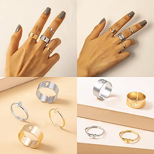 Liitata 6 pares de anillos a juego mariposas anillos de compromiso anillos de corazón estrella, luna flash serpiente anillos para boda aniversario cumpleaños regalo ropa diaria color dorado