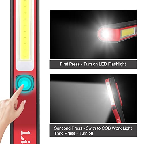 Linkax Linterna Taller Led Recargable, 2 en 1 lámpara de inspección, LED COB Portátil Linterna con Base Magnética para Emergencia, Taller, Automóviles (Rojo, 2 Piezas)