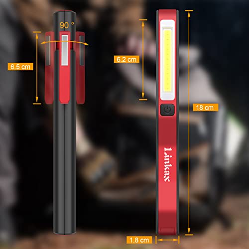 Linkax Linterna Taller Led Recargable, 2 en 1 lámpara de inspección, LED COB Portátil Linterna con Base Magnética para Emergencia, Taller, Automóviles (Rojo, 2 Piezas)
