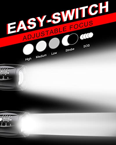 Linterna LED Alta Potencia - Mini Potentes 2000 Lúmenes Antorcha de Mano, 5 Modos, Zoomable, para Ciclismo Camping Montañismo [2 Paquetes]