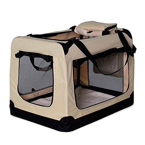 lionto by dibea Bolsa de Transporte para perros gatos box caja plegable (L) 70x52x50 cm Beige