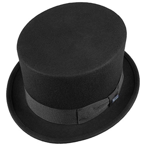 LIPODO Sombrero de Copa de Fieltro Mujer y Hombre - Sombrero de Fieltro de Lana Made in Italy - Sombrero de Boda con Cinta - Sombrero Verano/Invierno Negro L (58-59 cm)