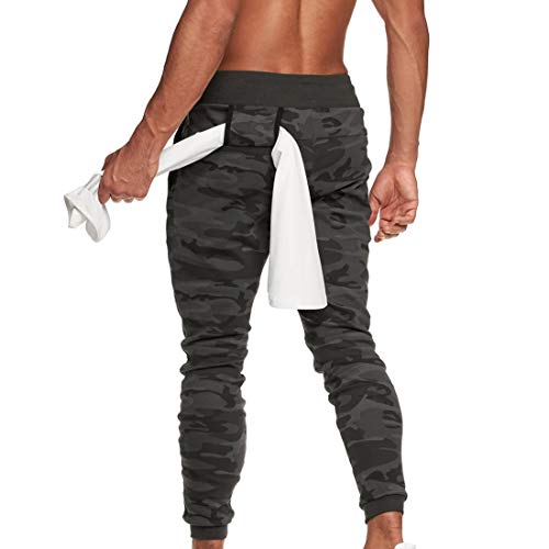 Litthing Pantalones de Chándal Hombre Pantalones Deportivos en Algodón Trouser Jogger Largos de Deporte Sweat Pants Elástica Fitness Casuales (Camuflaje Gris, L)