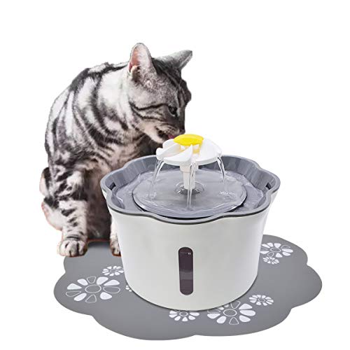 LncBoc Fuente de agua para gatos, 2,6 L dispensador automático de agua para perros con 1 filtro de repuesto, filtro de triple acción y 1 alfombrilla de silicona, filtro orgánico silencioso