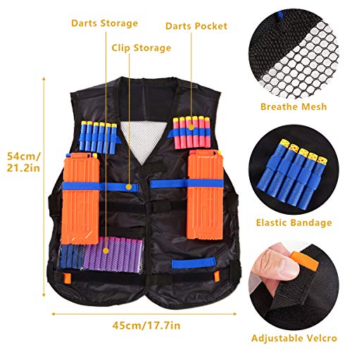 Locisne Kids Jungle Camouflage Tactical Vest Jacket Kit para Nerf Toy Gun N-Strike Elite Series(con 40 Dardos de Espuma+Gafas+máscara+2 Clip Recarga rápida+2 Pulsera de 8 Dardos+Bolsa Dardos)