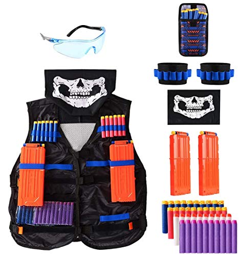 Locisne Kids Jungle Camouflage Tactical Vest Jacket Kit para Nerf Toy Gun N-Strike Elite Series(con 40 Dardos de Espuma+Gafas+máscara+2 Clip Recarga rápida+2 Pulsera de 8 Dardos+Bolsa Dardos)