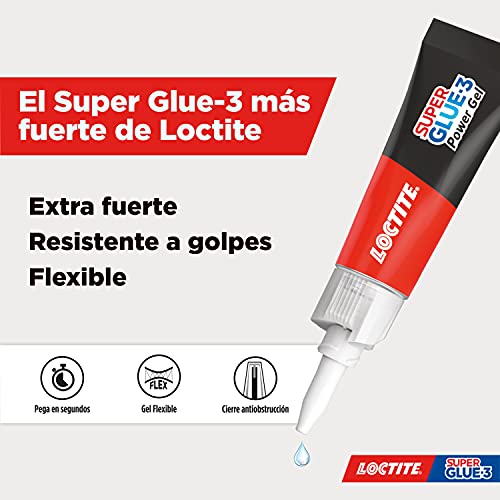 Loctite Super Glue-3 Power Gel, gel adhesivo flexible y resistente, pegamento instantáneo para superficies verticales, pegamento transparente extrafuerte, 1x3 g