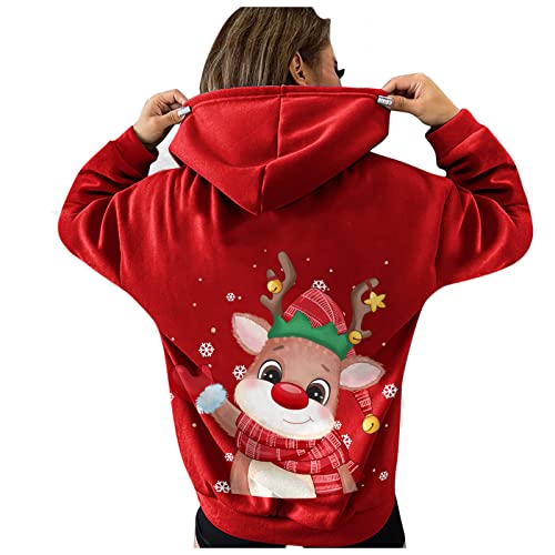 Lomelomme Sudadera con capucha para mujer, de algodón, con diseño de Navidad, N-ROT, XXL