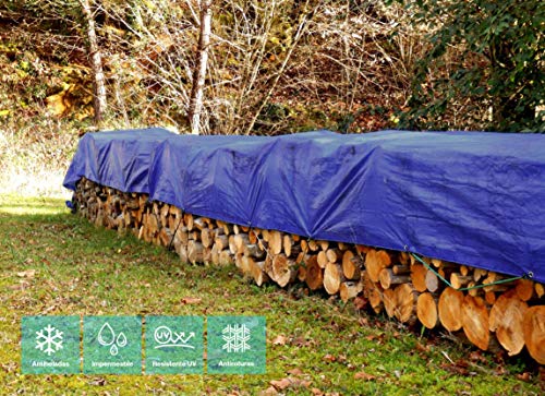 Lona Impermeable Premium Reforzada (2 x 3 m) con Ojales de Acero Inoxidable. - Para Leña y Objetos de Jardín, Vehículos, Protección contra UV. Color Azul