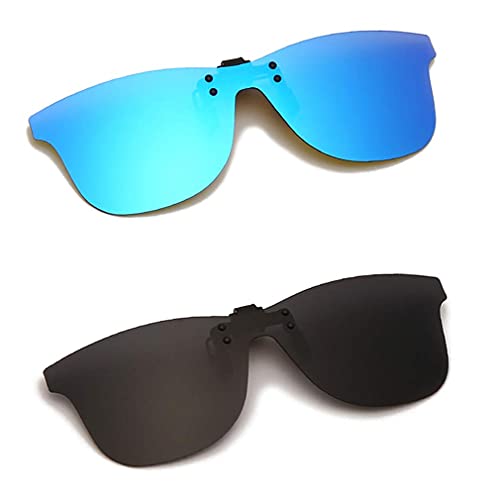 Long Keeper Gafas de Sol Polarizadas con Clip 2 Unidades ANTI-UV400 Gafas Conducir Sin Montura para hombre y mujer (Gris + Azul)