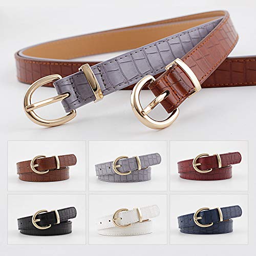 Longwu [3 paquetes] Cinturones de cuero para mujer Cinturón de jeans de piel sintética con patrón de cocodrilo para damas y niñas