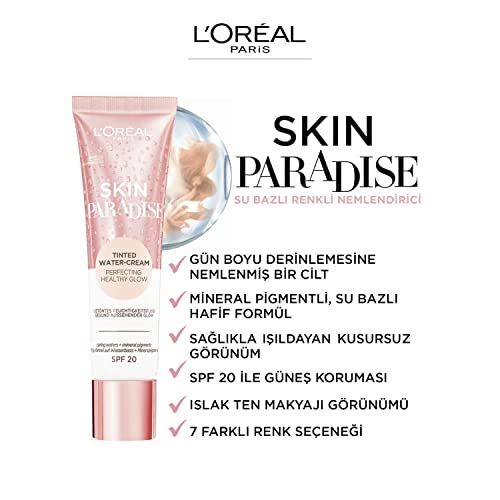 L'Oreal Paris Make-Up Designer Skin paradise Water-Cream Hidratante con Color y Spf 20, Tono Piel Claro Light 01 39 g