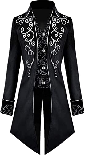 Los Hombres Steampunk Vintage Chaqueta FRAC gótico Vestido de Abrigo (Black,L)