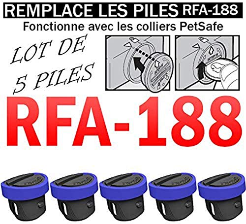 Lote de 5 pilas SB-188 compatibles con PETSAFE RFA-188 3 V LlTHLUM 160 mAh SB-188 | Sustituye las pilas RFA-67 | para collar PETSAFE | antifugas | antidaños | Dressage ETC | Batería de batería