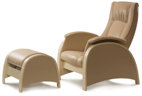 Lounge X Antasette Sillon Relax con Pouf | Mecanismo de Péndulo, Diseño Moderno, Cuero Ecológico, Beige Claro, Chapa de Nogal Claro - Silla para Dormito…