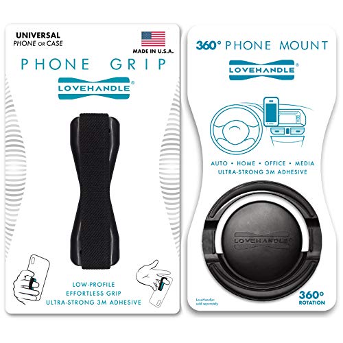 LOVEHANDLE Titular de teléfono Celular y Grip - 360 Monte y Grip - Montaje del Coche para teléfonos Inteligentes y tabletas con Mini 360 rotación tecnología - Combo Pack (Negro Grip y el Monte)