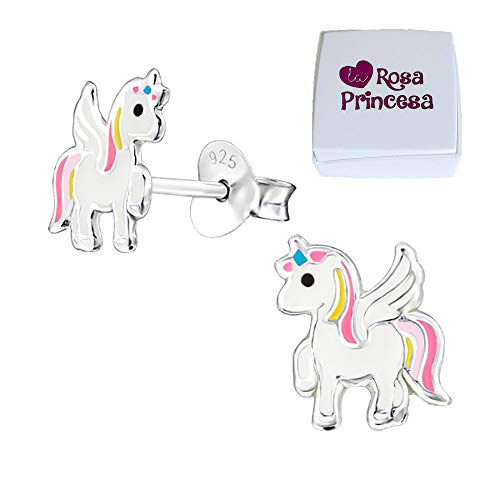 LRP – Pendientes mágicos para niños de unicornio, de plata de ley 925, diseño de caballo