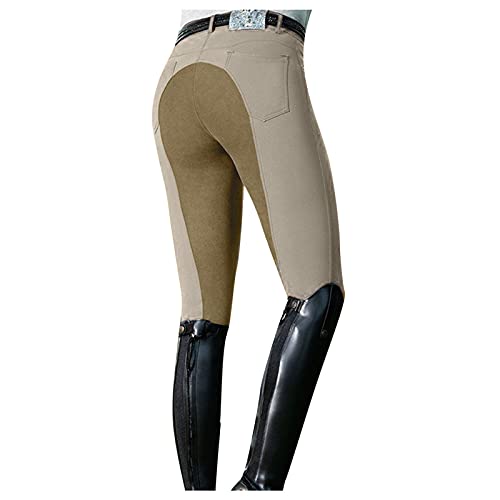 LRWEY Pantalones de equitación para mujer Ejercicio de cintura alta Deportes de yoga Equestre Pantalones de mujer Pantalones ecuestres, Caqui D, L