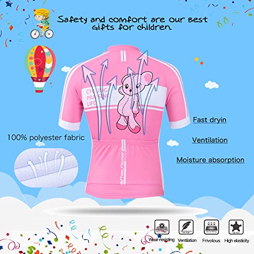 LSHEL Maillot de Ciclismo Niños, Conjunto Ropa Niños Niñas Manga Corta y Pantalones Cortos Transpirables, Rosado, 6-7 años