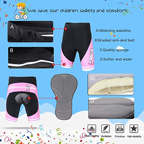 LSHEL Maillot de Ciclismo Niños, Conjunto Ropa Niños Niñas Manga Corta y Pantalones Cortos Transpirables, Rosado, 6-7 años